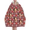 RoPox Coperta Extra Lunga con Cappuccio, Foto e Testo Personalizzati, Oversize in Flanella con Cappuccio per Donne e Uomini, Coperta indossabile con Maniche e Tasca Gigante