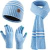 OZERO Set unisex di sciarpa, berretto e guanti da 3 pezzi - Accessori invernali in lana morbida - Antivento e riscaldanti - Guanti touchscreen - Regalo per uomo/coppie/famiglia, Blu + bianco, Taglia