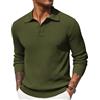 COOFANDY Mens Polo Jumper A Maniche Lunghe Fine Knit Maglione Lavorato A Maglia Plain Felpe Verde L