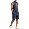 HENDUOOD Canotta e pantaloncini in lino stile vintage da uomo Set da 2 pezzi, maglietta Henley a senza maniche con chiusura a lacci Bermuda a vita elastica per la spiaggia e l'uso quotidiano