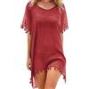 LKRSEEF Copricostume Donna Mare Pareo Vestiti Estivi Spiaggia Lungo Boho Chic Dresses Curvy Accessori Mare Costumi da Bagno Elegante Copri Uncinetto Traforato Rosso