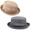 ZffXH Pork Pie Hat, 2pcs Cappelli da Uomo A Forma di Torta di Maiale, Cappello Estivo A Bombetta in Rete, Fresco E Rinfrescante, per Feste in Spiaggia, per Feste in Barca, Porkpie Breaking Cappello