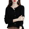 DJFOG Cardigan in cashmere da donna, cardigan a maniche lunghe con bottoni frontali in cashmere 2024, maglioni elastici in maglia morbida e calda, nero, L