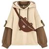 RUNYN Felpa da donna con cappuccio casual con orsetto animale, Kawaii Cartoon Locker, a maniche lunghe, con graziosa tasca, cachi, XXXL