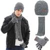 Neusky - Set di 3 cappelli invernali a maglia, sciarpa e guanti