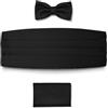 BRERA 67 Fascia da Smoking + Papillon + Fazzoletto da Taschino Color Nero taglia S-M in raso,Set 3 pezzi Accessori da Uomo Classico per Abiti Eleganti