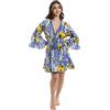 DIVINA Italian Design Vestito Lungo Estivo Donna, Cotone, Blu con Stampa Limoni, Scollo a V - Vest 175 - T01