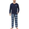 Irdcomps Pigiama Invernale Uomo Cotone Pigiami da Uomo Leggero Lungo Maniche Lunghe Set Due Pezzi Scollo Tondo Scozzesi con Tasche Blu Navy XXL