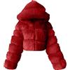 Generisch, Giacca da donna con cappuccio in pelliccia sintetica, elegante, con pelliccia sintetica calda, cappotto patchwork alla moda, giacca corta in pelliccia sintetica, inverno caldo, pelliccia