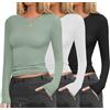 Ekouaer Donna Maglie Termica 3pcs Maniche Lunghe Camicie Termiche Elasticizzato Aderente Tee, Nero + Bianco + Verde, XL