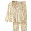 Generic Pigiama da donna in crêpe di cotone, set di pantaloni a maniche lunghe abbottonati con colletto, set da due pezzi in Seersucker Loungewear, M