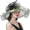 AHDMR Capeline Donna da Matrimonio in Organza - Cappello Elegante a Bordo Largo Anti-Sole/UV per Cerimonia, Chiesa, Sposa - Avvolgibile per Spiaggia, Viaggio, Serata, verde, 56/58 cm