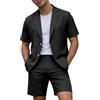 Generico Abito Uomo Elegante Completo 2 Pezzi con Blazer Maniche Corta Leggero e Pantaloncini Baggy Abiti da Cerimonia Estivo Casual per Matrimonio Lavoro Ufficio Uscire Festa,Nero,L