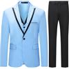 Allthemen Abito da Uomo in 3 Pezzi Slim Fit Completo da Sposa con Un Bottone Blazer da Abito per Lavoro Gilet Pantaloni per Matrimonio Blu Chiaro S