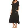 MBACODAI Camicia da Notte da Donna a Maniche Lunghe in Cotone Sciolto con Scollo a V Divisa Camicia da Notte Femminile Autunno Casual Morbido Abito da casa Maxi da Donna (Color : Nero, Size : L)