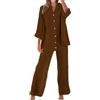 Meaunzyl Completo Donna Elegante Casual Cotone E Lino Pantalone Lungo Estivo Tuta Elegante Tinta Unita Larghi Camicia + Pantaloni Palestra Curvy Set Due Pezzi Comodo Primavera Maniche 3/4 Set Spiaggia