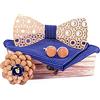 RQPYQF Set Di 4 Pezzi Di Papillon In Legno E Gemelli E Spilla In Legno E Quadrato Da Tasca, Fatto A Mano, Accessorio Alla Moda, Taglia Unica, Colore Blu
