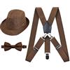 Alizeal Bretelle elastiche da 2,5 cm 3 Clip Suspender e Bow Tie Set con Cappello per Bambini-Caffè