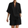 WZMYDBD Completo Donna Estivo Casual 2 Pezzi Estivo Maglia Donna Manica Corta Collo V E Pantaloncini Donna Baggy Abbigliamento Completo Lino Elegante da Spiaggia Lavoro Vacanza