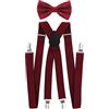 axy - bretelle per pantaloni da uomo con papillon - 4 Clip a forma di X con tenuta forte Rosso vino (bretelle larghe 2,5 cm) taglia unica