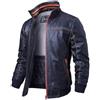 FLAVOR Giubbotto Casual Uomo In Pelle Vera Con Collare Alto Nero Vintage