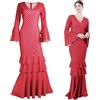 Carnavalife Vestito sevilliana Costume da Fiamminga da donna, costume da Sivigliana Zingara andaluso con pois, ideale per Fiera di Aprile e Carnevale, Rosso a pois nero, L-XL Alto