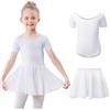 Kefiyis Abbigliamento da danza per ragazze, a maniche corte, in cotone, con gonna in chiffon, tutu, 3-11 anni, bianco, 130