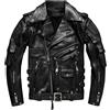 Sumairah Giacca da moto vintage con cerniera diagonale marrone, giacca autunnale in vera pelle bovina spessa naturale, Nero - Vera Pelle, L