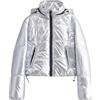 Generic Donna Inverno Lucido Caldo con Cappuccio Parka Moda Tessuto Metallico Vento e Neve Piumino con Cappuccio Caldo Piumino Corto Trapuntato Giacca (Argento,L)