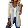 Sonnena Cappotto lungo in maglia,Giacca da donna in maglia grossa a blocchi di colore, lunghezza media, in denim con colletto patchwork