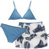 SEAUR Bikini da bambina con gonna, 3 pezzi, costume da bagno stampato, costume da bagno imbottito, per 140-170 cm, Foglie B blu, 160 cm