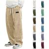 Generico Kirakuco Pantaloni Giapponesi Uomo - Pantaloni Velluto Uomo Larghi Invernali con Tasca Bodybuilding A Coste Eleganti con Coulisse Jogging Streetwear Baggy Elasticizzati Elastica Pantalonis
