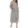 Generic Vestaglia da donna a quadri da donna pigiama a 3/4 con zip intera tartan camicia da notte natalizia in pile morbido e caldo abbigliamento da casa pigiama stampato a maniche corte camicie da notte