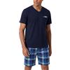 Aseniza Pigiami Uomo Estivi Pigiama da Uomo Estivo Corto Cotone Maniche Corte Pigiami 2 Pezzi Maglia con Scollo a V e Pantaloncini Scozzesi Blu XL