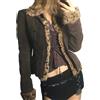 Juankrynord Moda delle Donne Retro Leopardo Stampa Patchwork Slim Fit Giacca Y2k Moda Pelliccia Sintetica Patchwork Collare Falso due Pezzi Manica Lunga Giacca Corta (marrone,S)