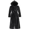 ZhuiKun Donna Cappotto di Pelliccia Sintetica Lungo con Cappuccio, Cintura Pelliccia Ecologica Spessa Parka Overcoats - Nero, CN S