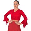AMARU SANCHESU Bolero con motivo fenicottero, in tessuto elasticizzato, a maniche lunghe, con due balze