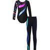 inhzoy Body Ginnastica Artistica Bambina Maniche Lunghe Tuta da Danza Moderna Samba Rumba con Leggings Strass Leotards da Ballo Latino Tango Abtio Pattinaggio Artistico Stella nera A 9-10 anni