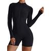 AIEOE Sport Donna Tuta Corta Stretta Yoga Manica Lunga Un Pezzo con Colletto Cerniera Bodysuit Playsuit Y2K Taglia S Nero