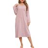 Lovasy Camicia da Notte Donna in Cotone Invernale Camicia da Notte Maniche Lunghe a Righe Scollo a V Sexy Sottoveste Curvy con Bottoni Davanti Pigiama Vestito con Tasche C Rosa L