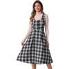 Allegra K Donna Abito Vintage Scozzese Senza Maniche A Vita Alta, Abito Scamiciato Midi A Trapezio con Tasca Nero XL