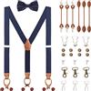 WANYING Uomo Set di Bretelle & Papillon, Bretelle a Forma Y Larghe 3,5 cm, 6 WAY TO WEAR con Bottoni/Clips/Chiusura a Moschettone/Fibbia Salopette Bretelle Allungate per statura 160-200 cm