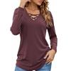 Totatuit T-Shirt Donna con Scollo a V Manica Lunga Maglietta Cotone vestibilità Larga Casual Moda Top Basic Elasticizzato