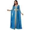 Aibaowedding Abiti musulmani da donna abito da sera stile Dubai Kaftan Robe in lunghezza intera ricamo stampa floreale abiti islamici turchi marocchini abito da sposa serata, Blu 1, L