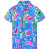 King Kameha Funky-Camicia-Hawaiana, Manica-Corta, JK-Flamingo-Melon-Print, Blu-Indaco, XXL