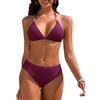 UMIPUBO Costume da Bagno Donna Due Pezzi Sexy Triangolo Top Costumi Bikini Set con Perline Brasiliano Reggiseno Coulisse Spiaggia Beachwear(Rosso Porpora,M)