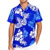 King Kameha Camicia Hawaiana Uomo a Maniche Corte Mono-Hibiscus, Blu-Bianco, 4XL