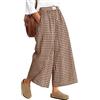 Neer Pantaloni Gonna da Donna a Quadretti Gingham Culotte Ampie e Fluide Vita Elasticizzata Modello Palazzo Casual con Tasche