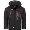 Geographical Norway Techno Men Distribrands - Giacca Softshell Zip Impermeabile Da Uomo - Cappuccio Traspirante - Giacca Tattico Antivento Calda Invernale (Nero/Rosso XXL)