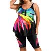 Hanna Nikole Tankini da donna, taglia grande, per la pancia, costume da bagno push up, tankini, set da due pezzi, a vita alta, estivo, tankini, top con pantaloncini da bagno, multicolore fiori, 50